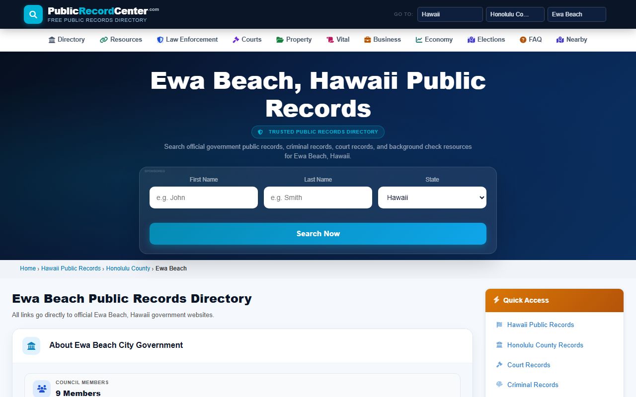 Ewa Beach Honolulu County public court records access through Hawaii State Judiciary