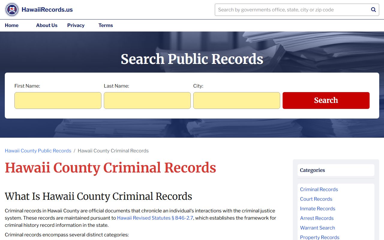 Hawaii County Third Circuit court information for Hilo traffic records and criminal case access