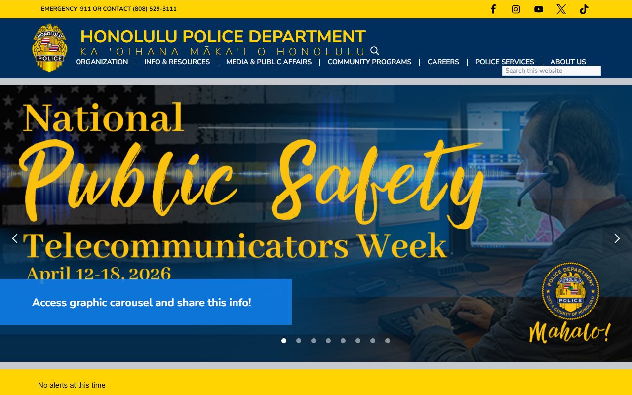 Honolulu Police Department website showing traffic services and citation information for Urban Honolulu