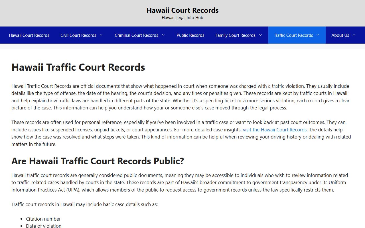 Wailuku Maui traffic court records information Second Circuit eCourt Kokua access
