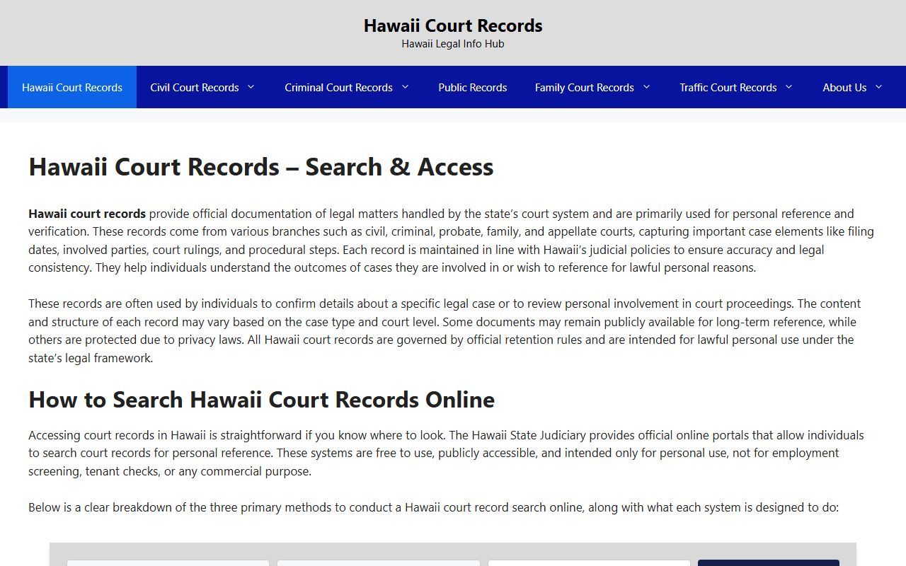 Hawaii court records for Kalawao County showing how Second Circuit handles traffic cases for this small Molokai county