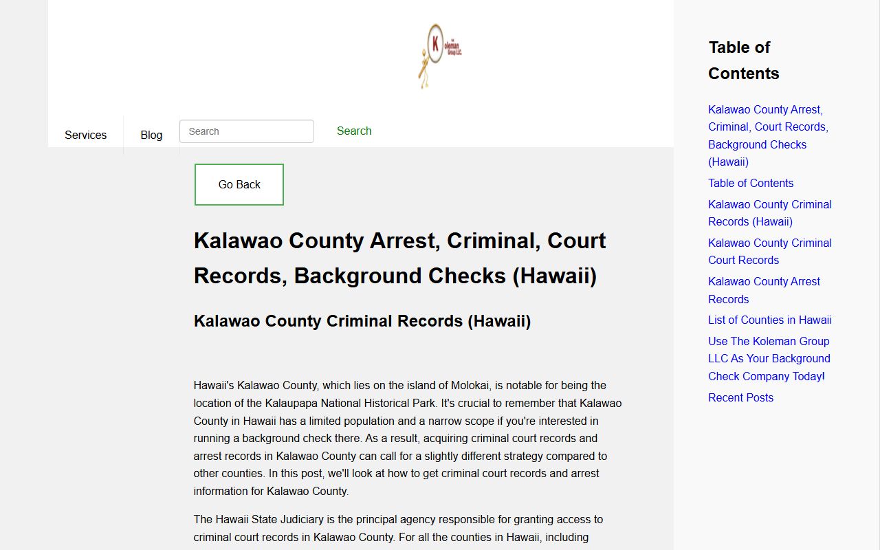 Kalawao County Hawaii information showing how court records are accessed for this unique small county on Molokai